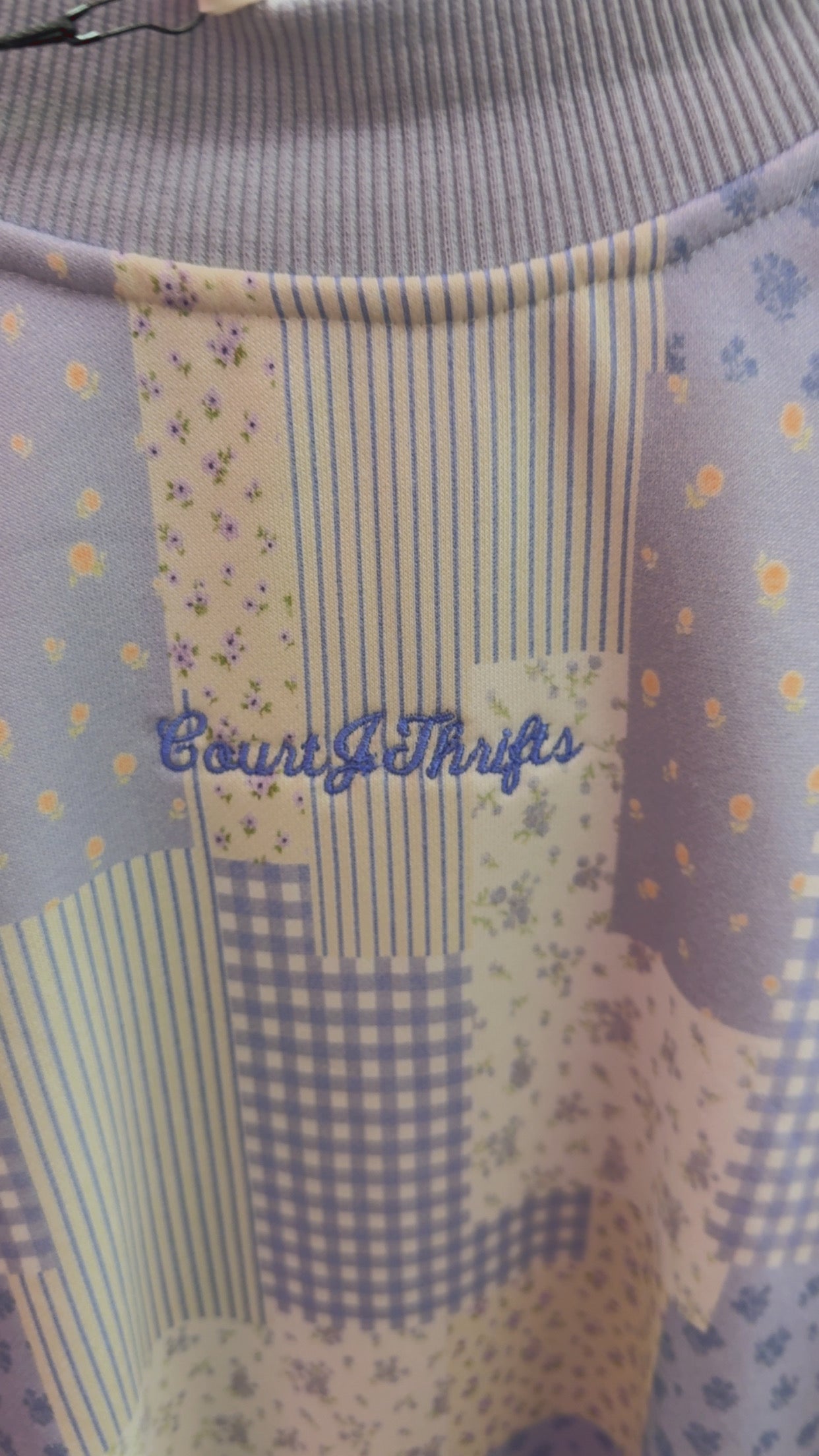 CourtJThrifts Le Lis Quilted Blue Embroidered Mockneck