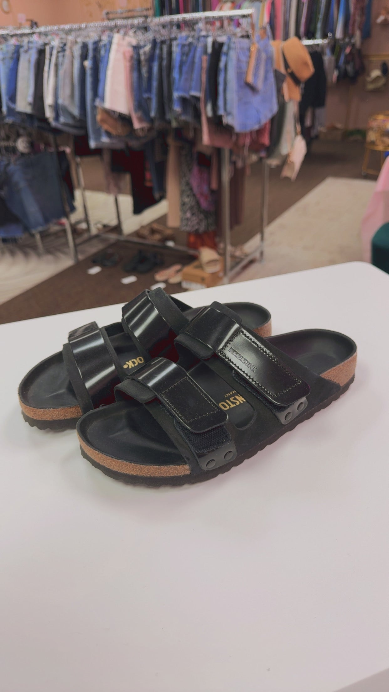 Birkenstock “Uji Nubuck Leather High Shine Sandal”- Black Size EU38