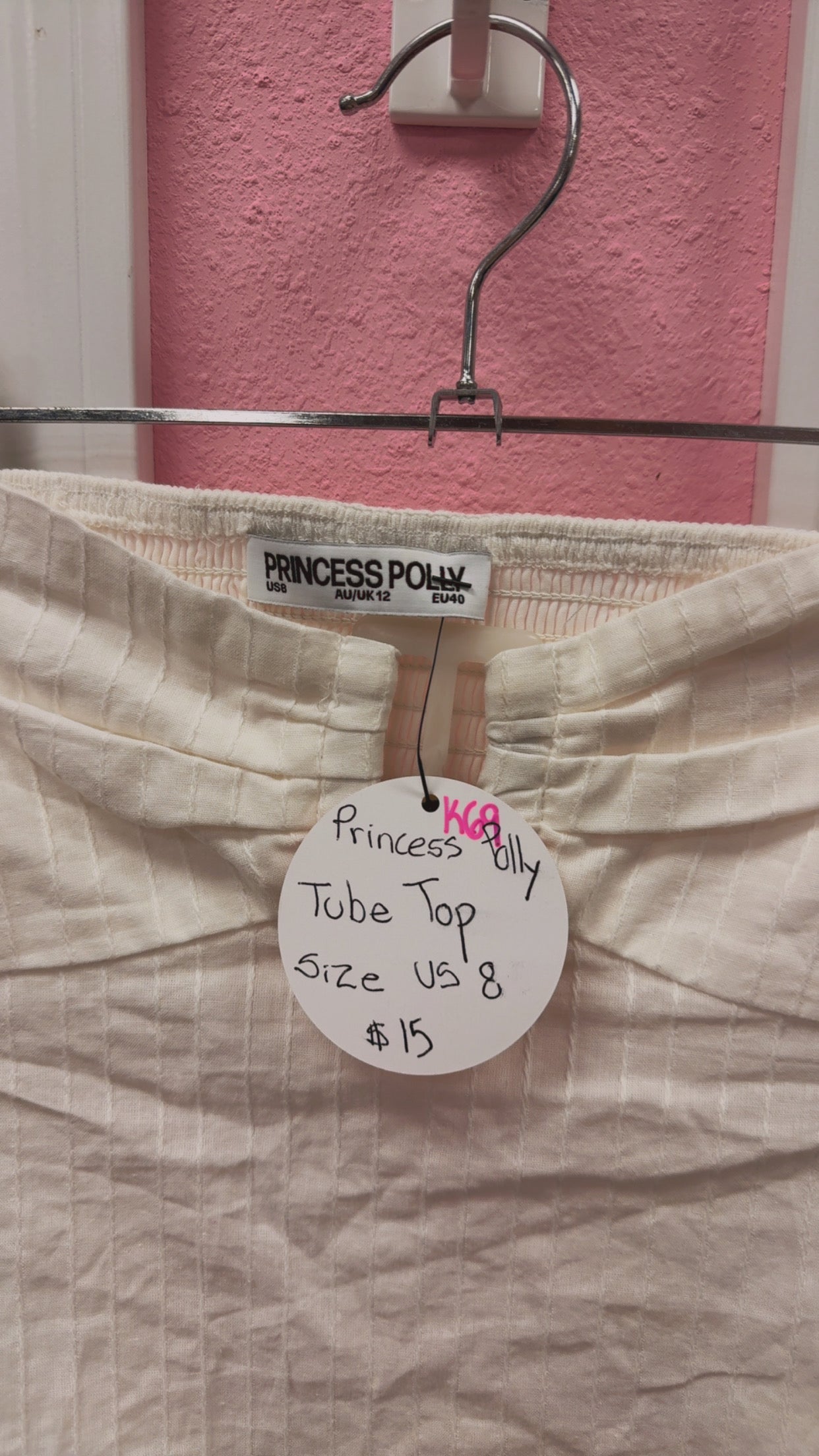Princess Polly Tube Top Tie Back White Back Top Size US 8
