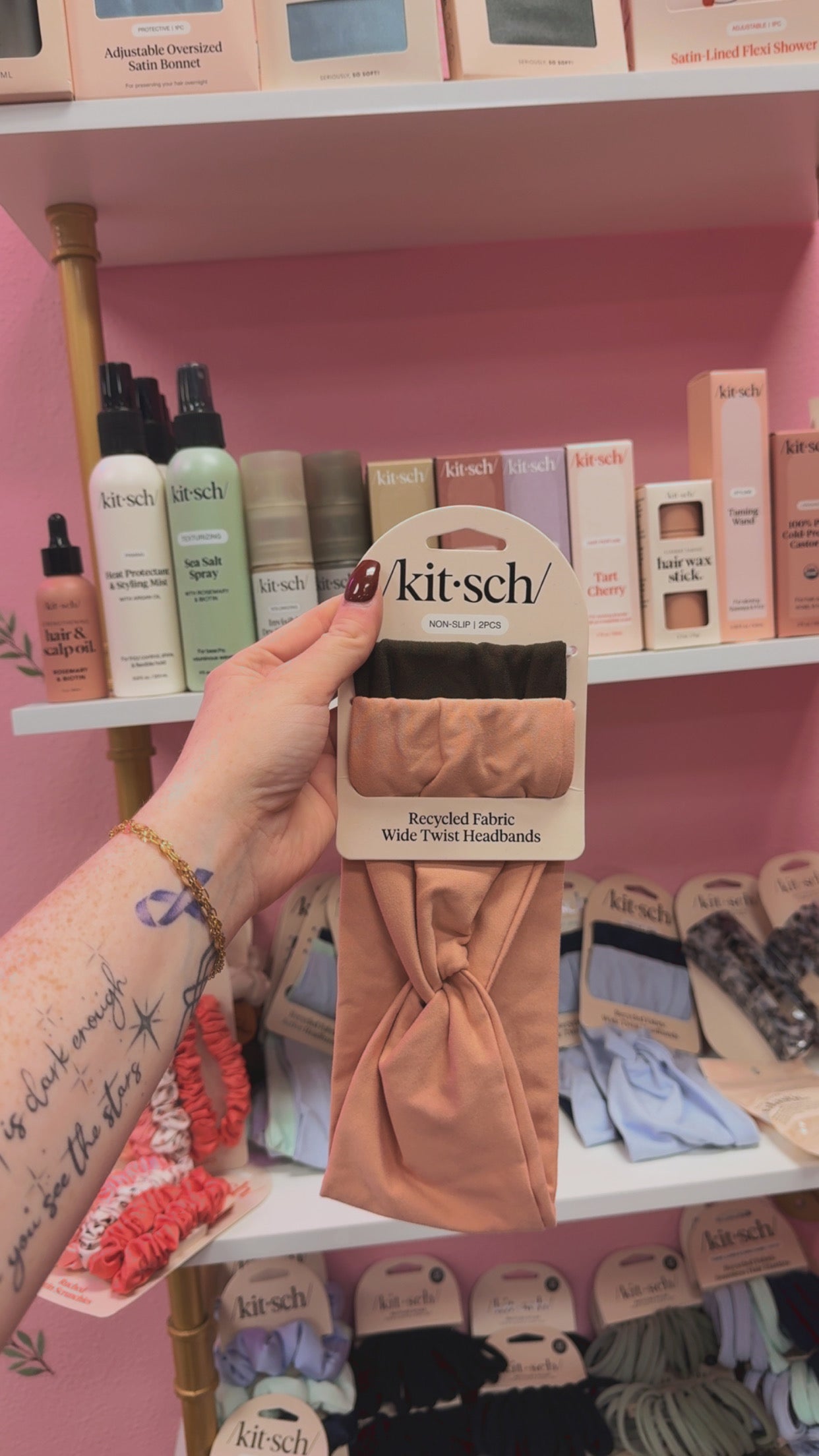Kit•Sch Wide Twist 2Pk Headbands- Pink & Brown
