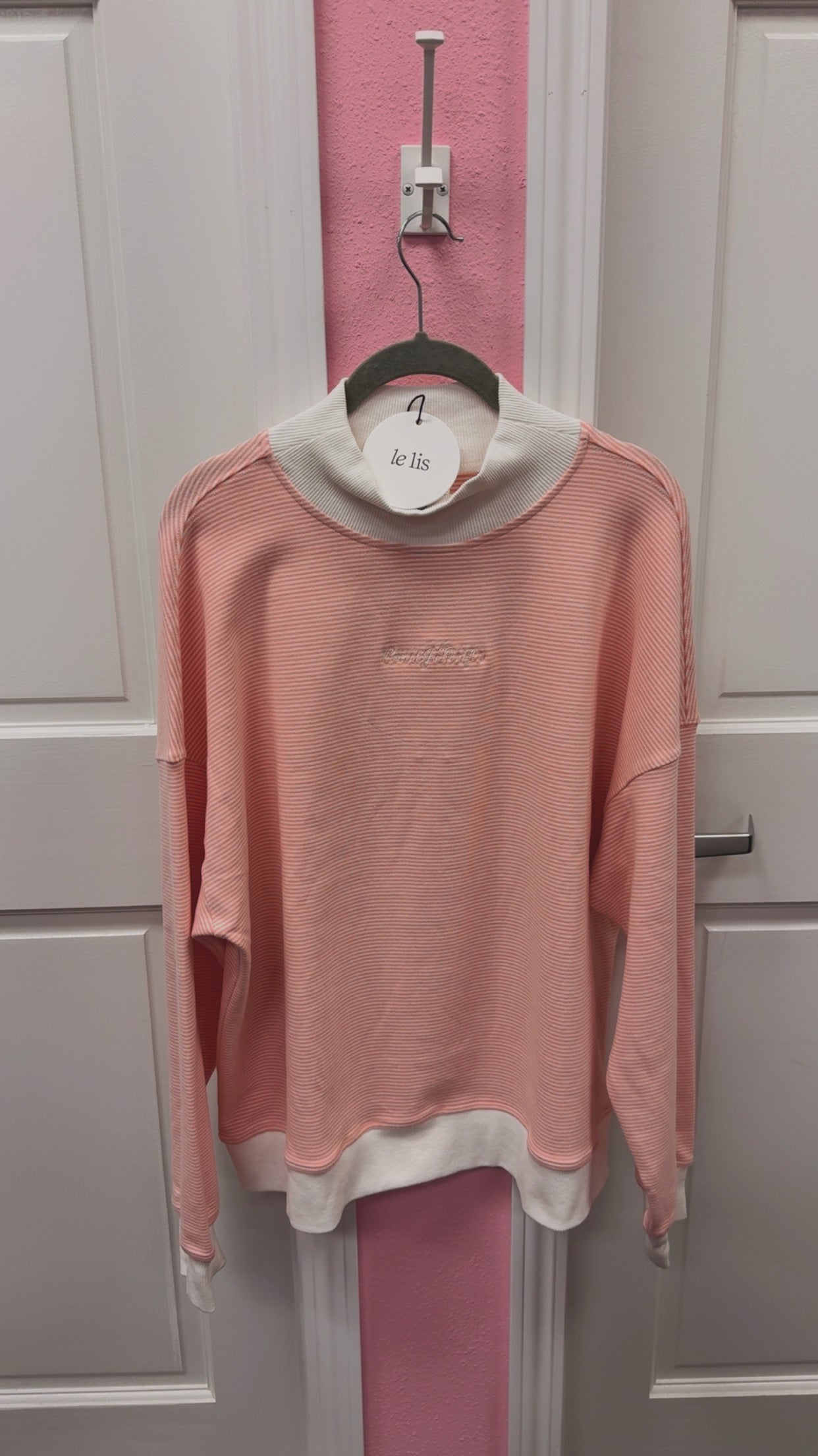 CourtJThrifts Peach Striped Embroidered Mockneck