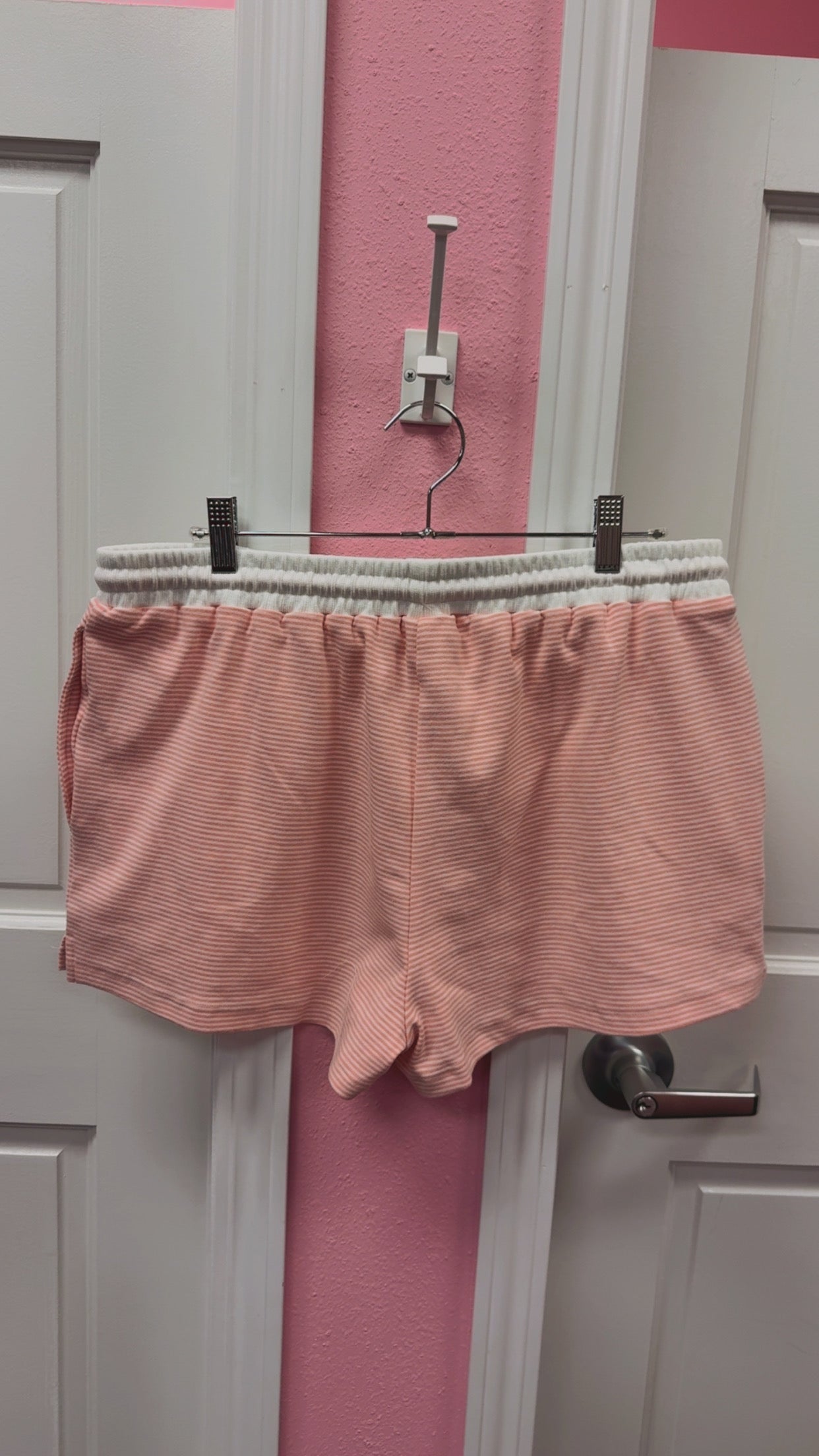 CourtJThrifts Le Lis Embroidered Peach Striped Sweat Shorts