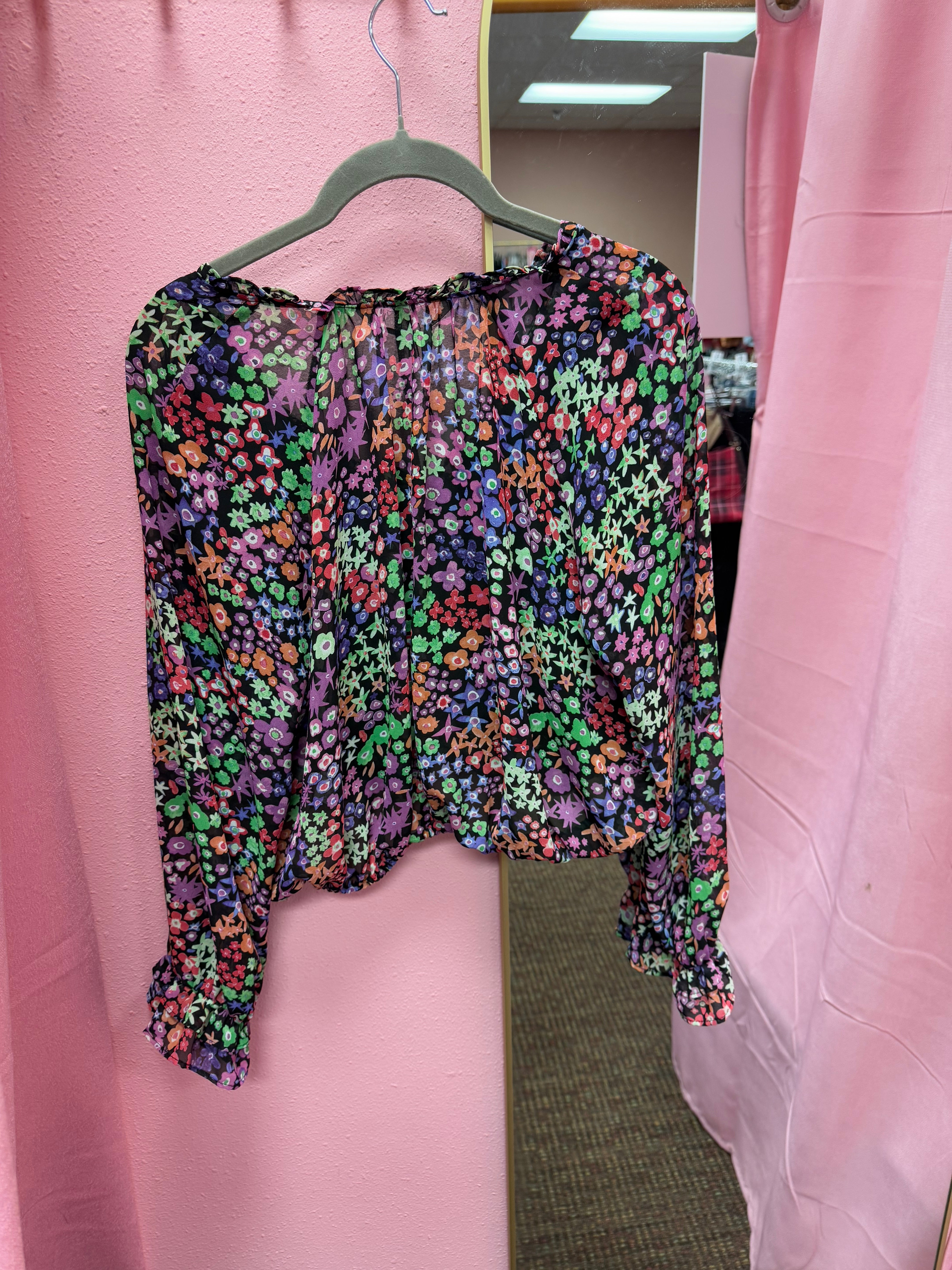 ZARA NWT Long Sleeve Floral Top Size Small
