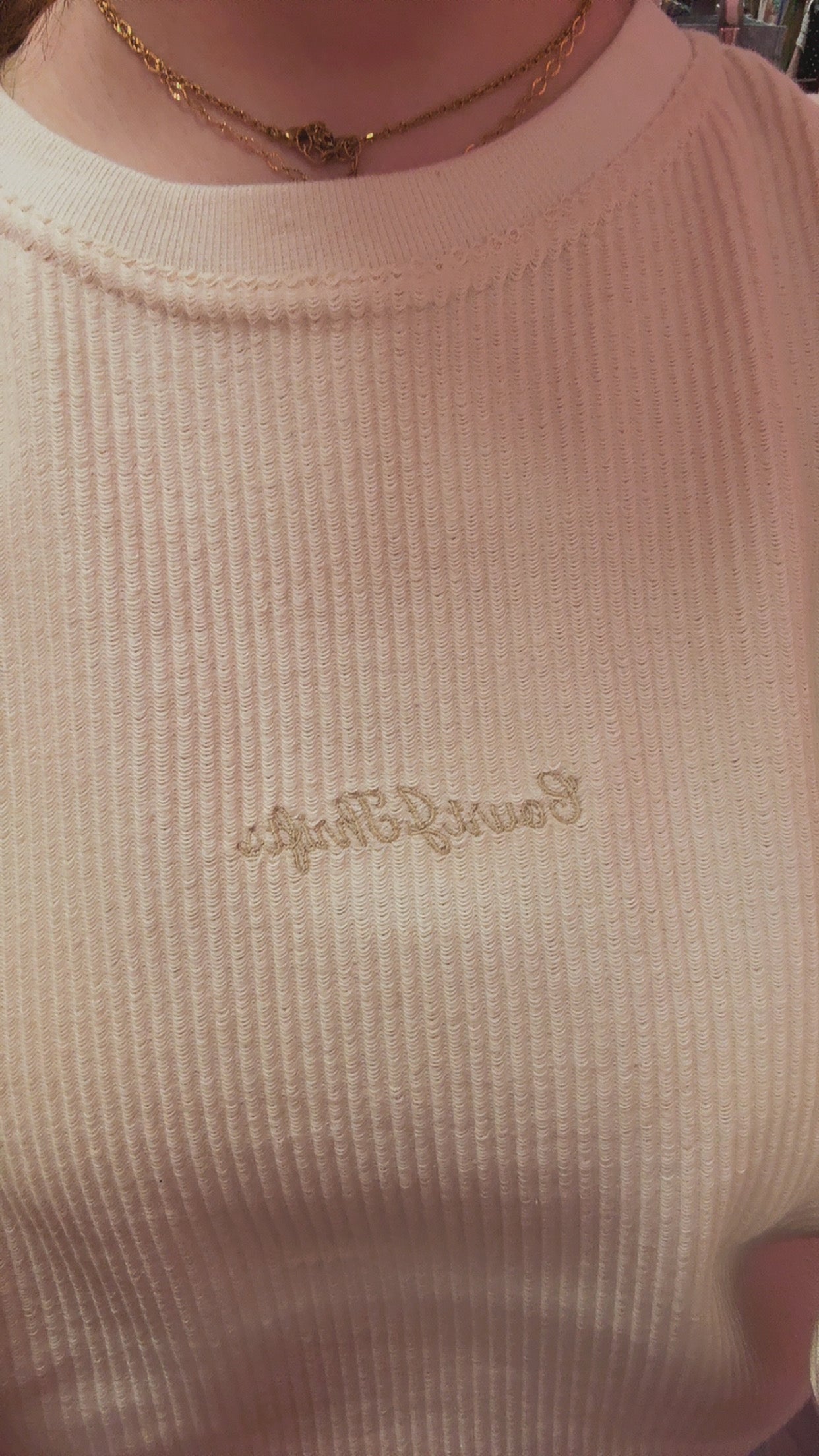 Corded CourtJThrifts Embroidered Crewneck- Cream
