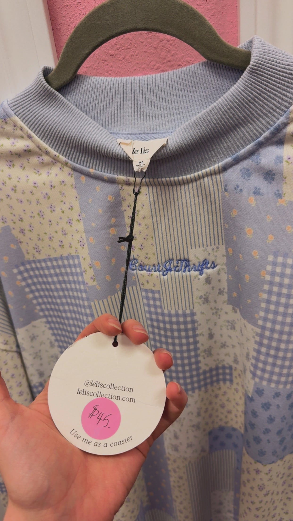 CourtJThrifts Le Lis Quilted Blue Embroidered Mockneck