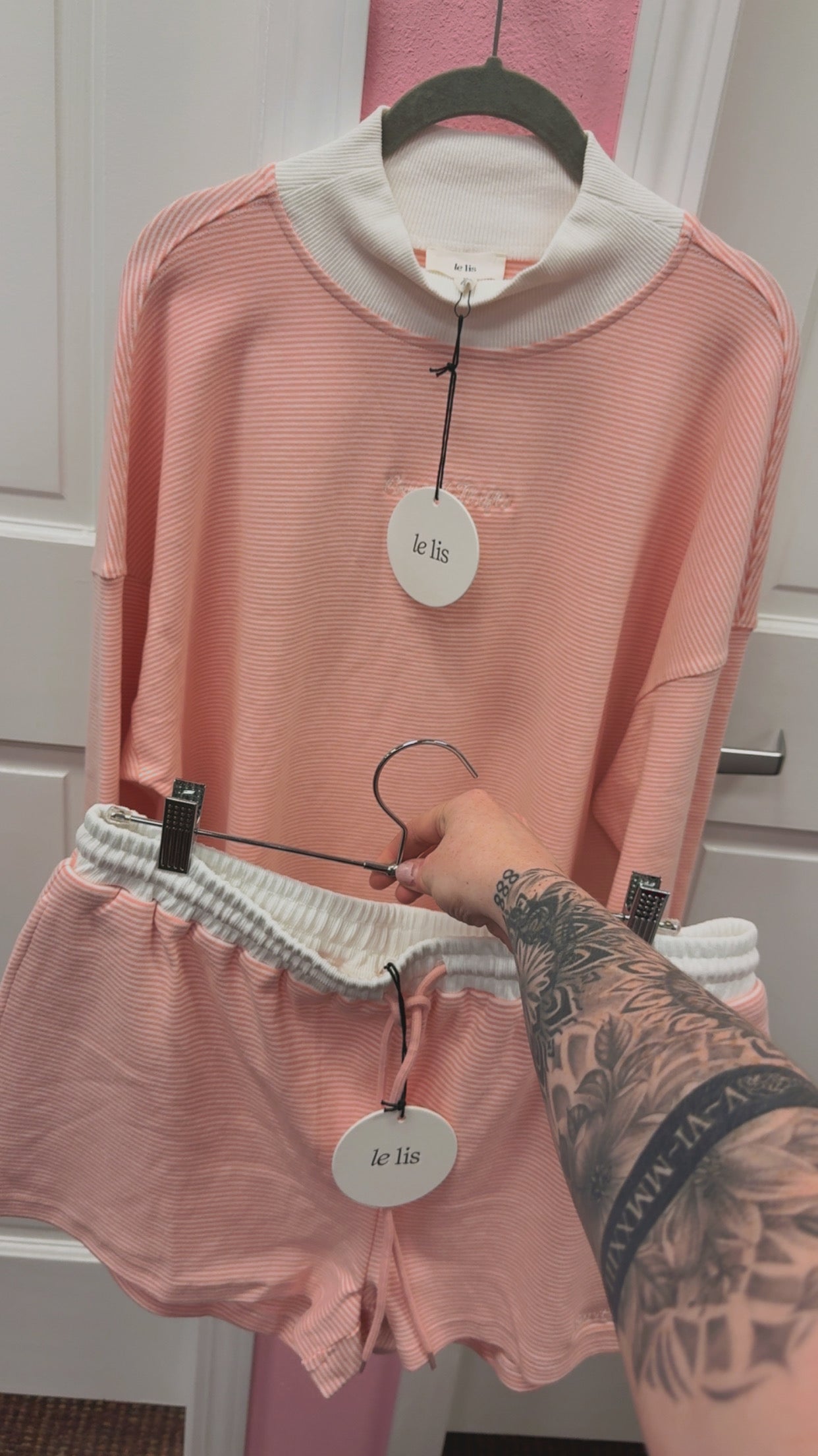CourtJThrifts Peach Striped Embroidered Mockneck